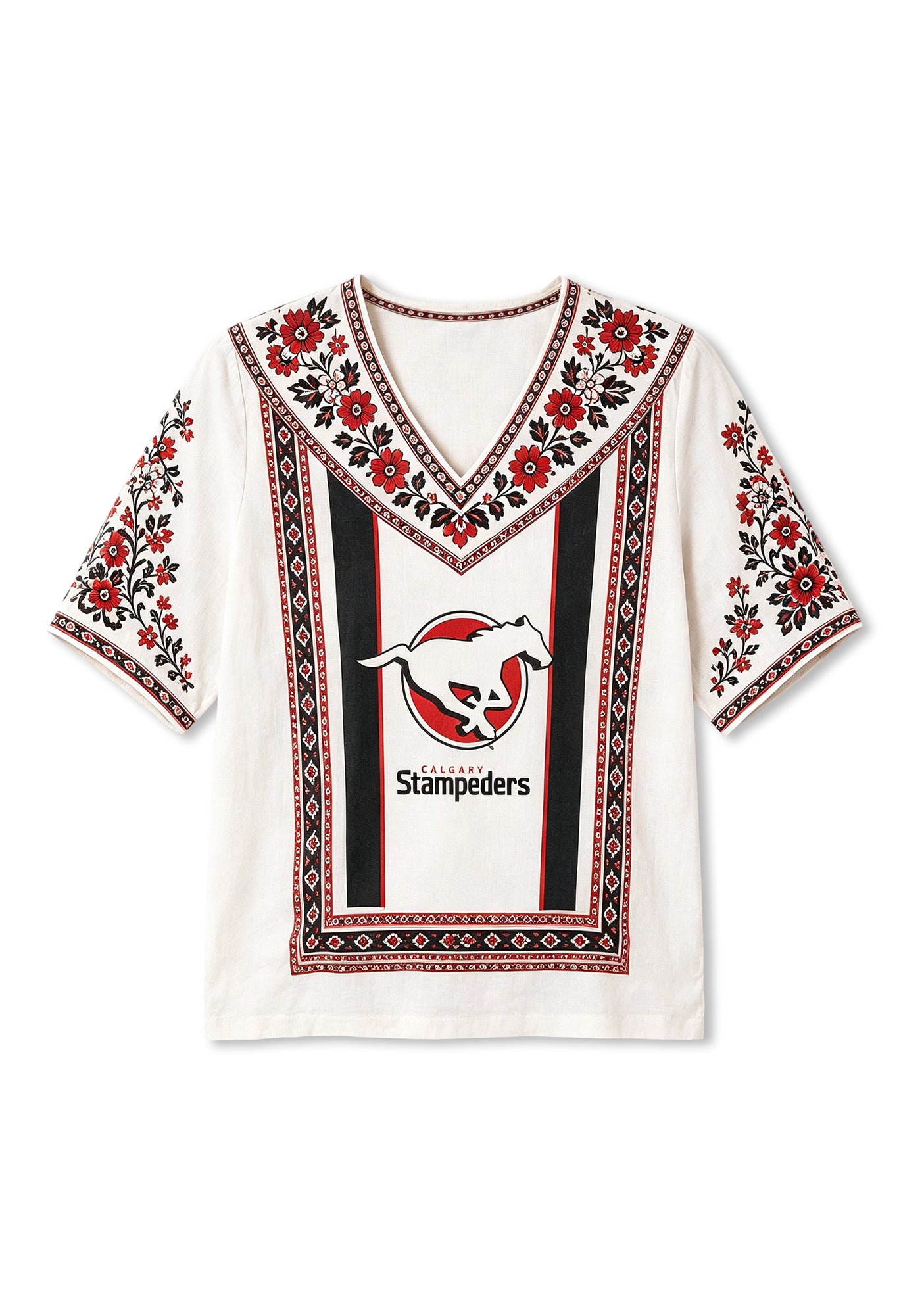 Boho Floral Border Calgary Stampeders V-Neck Blouse