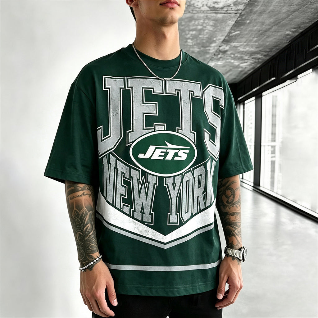 New York Jets Throwback Helmet Era Printed T-Shirt