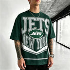 New York Jets Throwback Helmet Era Printed T-Shirt