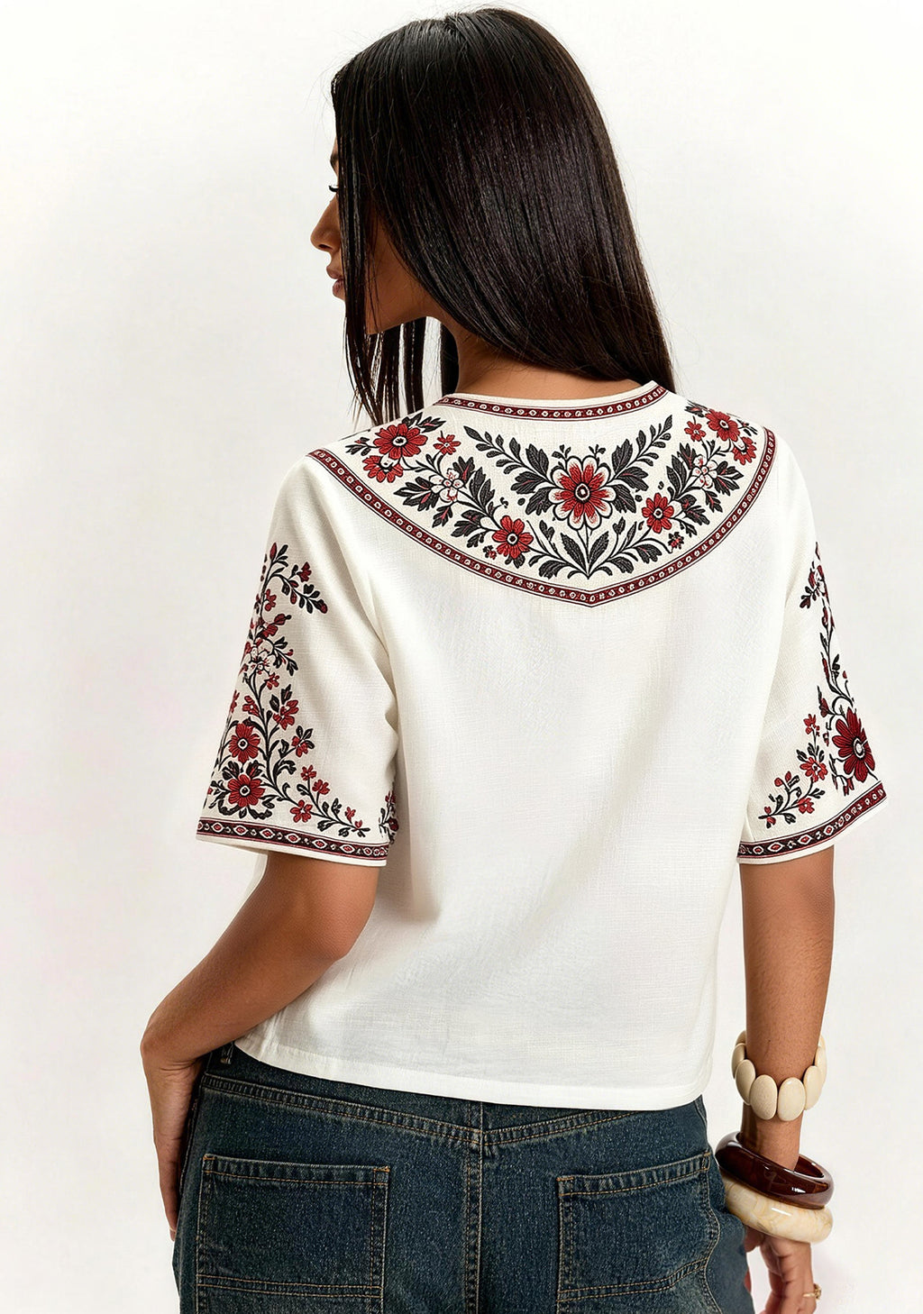 Boho Floral Border Calgary Stampeders V-Neck Blouse
