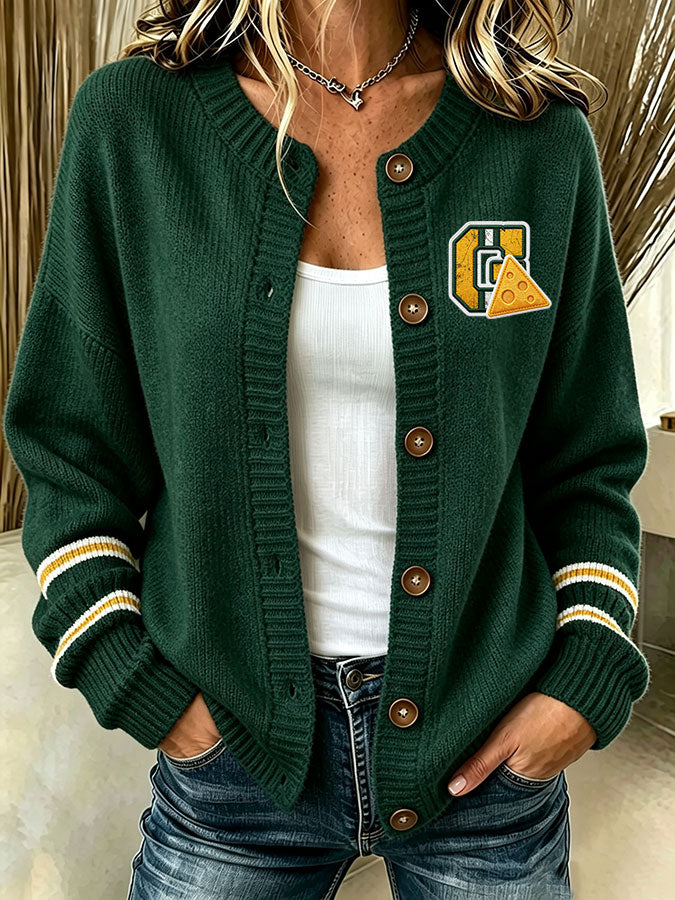 Women'S Casual Football Print Knitted Cardigan Top