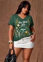 Women's New York Jets Wildflower Graphic V-Neck Raglan Rolled T-Shirt