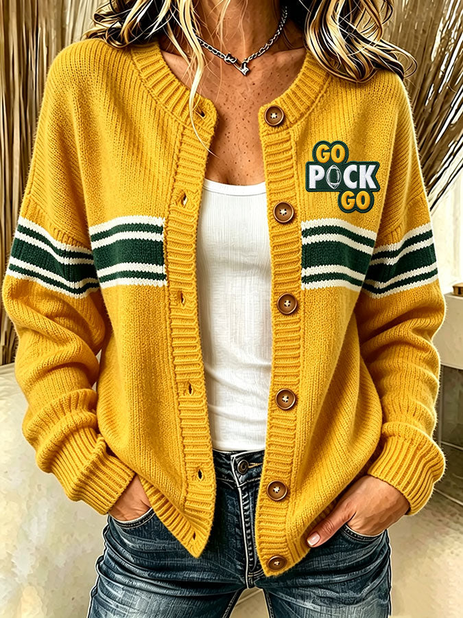 Women'S Casual Football Print Knitted Cardigan Top