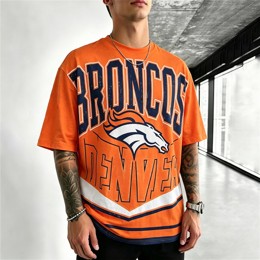 Denver Broncos Retro Worn‑In Logo Printed T-Shirt
