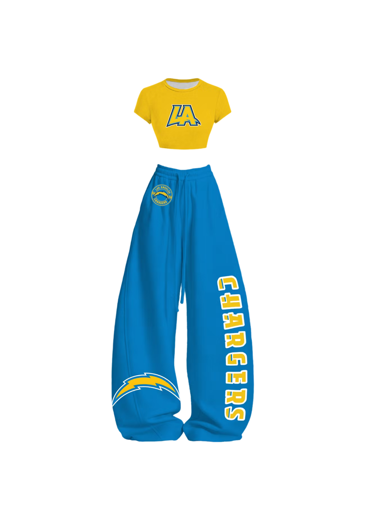 Yellow Blue Chargers Mascot Tops & Elasticated Trousers Two-Piece Set