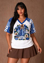 Women's Indianapolis Colts Patchwork Sleeve V-Neck Raglan T-Shirt