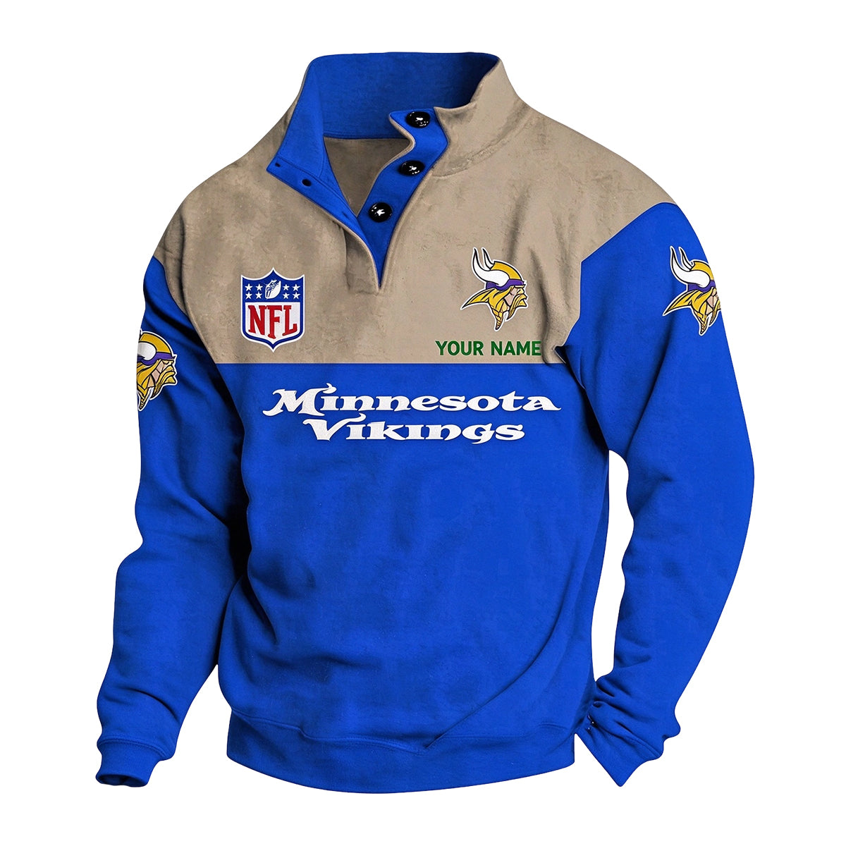 Men's Minnesota Vikings Button Mock Neck Sweatshirt
