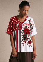 Women's Tampa Bay Buccaneers American Flag Floral V-Neck T-Shirt