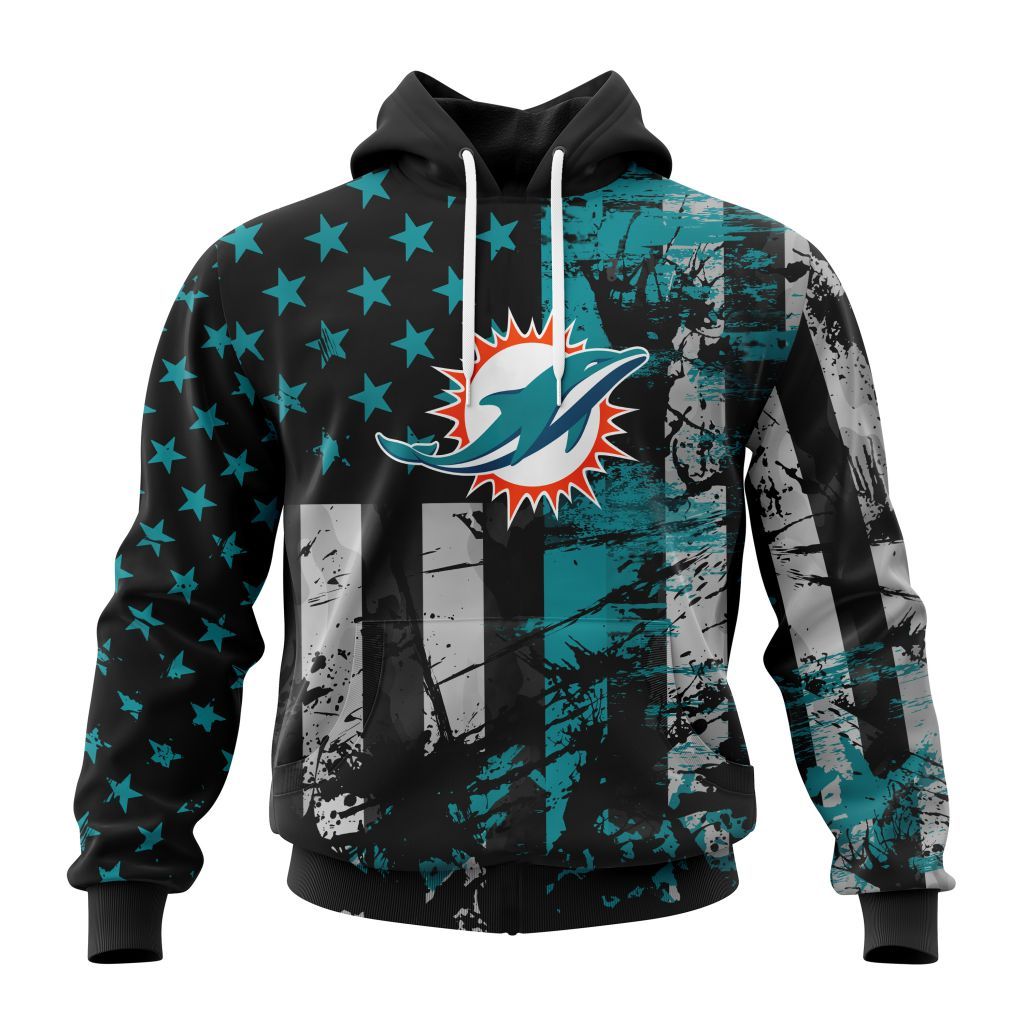 Miami Dolphins Vintage American Flag Graphic Hoodie NFL Fan Sweatshirt