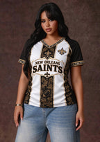 Women's New Orleans Saints Floral Baroque Striped V-Neck T-Shirt
