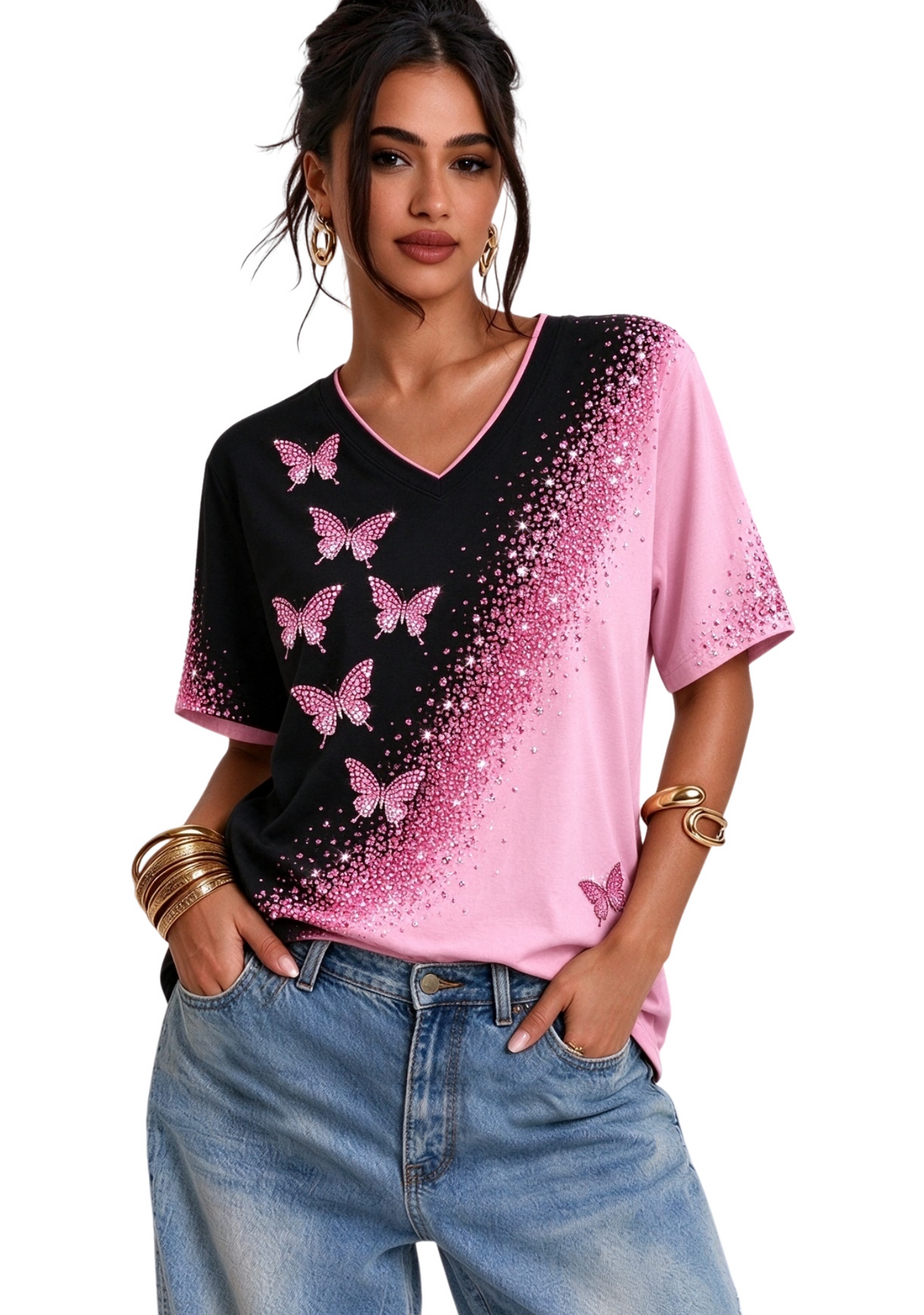 Women's Pink Butterfly Breast Cancer Awareness Short Sleeve T-Shirt Main image