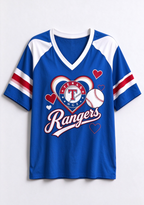 Women Texas Rangers Heart Baseball Graphic V-Neck T-Shirt