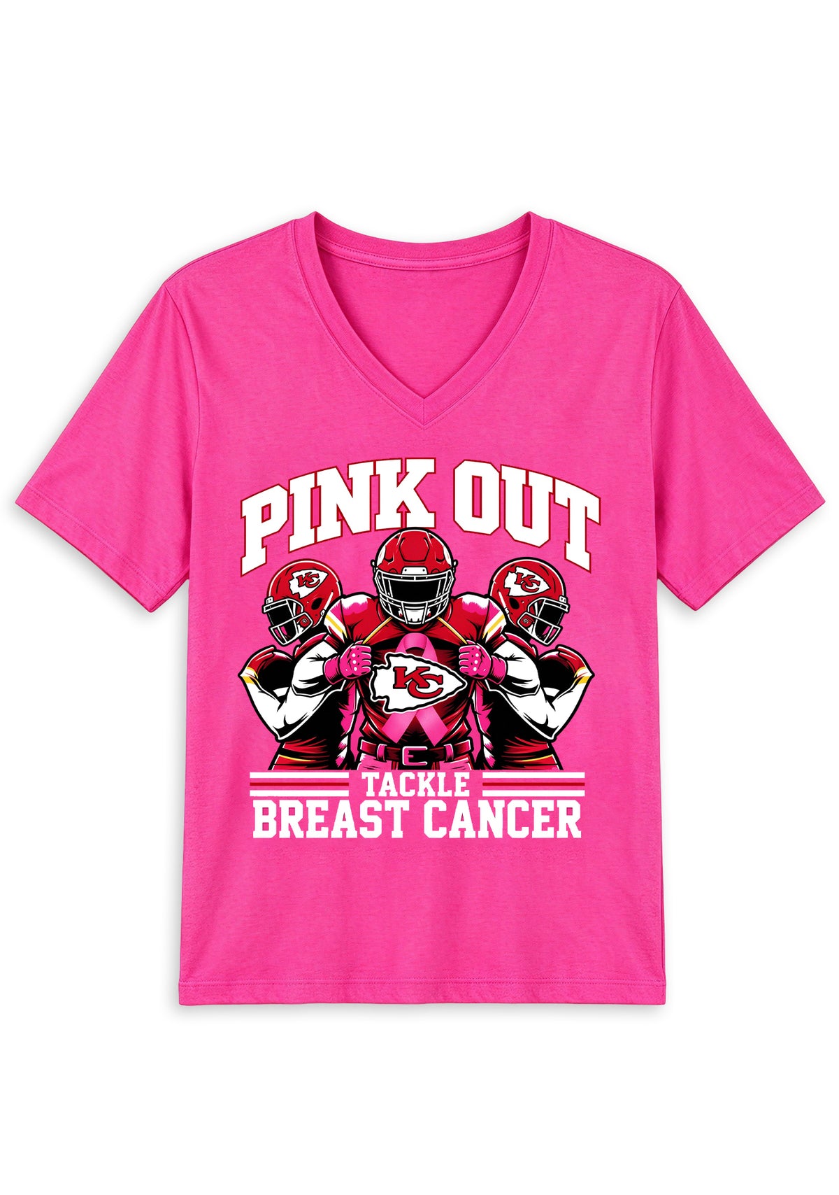 Kansas City Chiefs Pink Out Tackle Breast Cancer Awareness V-Neck T-Shirt