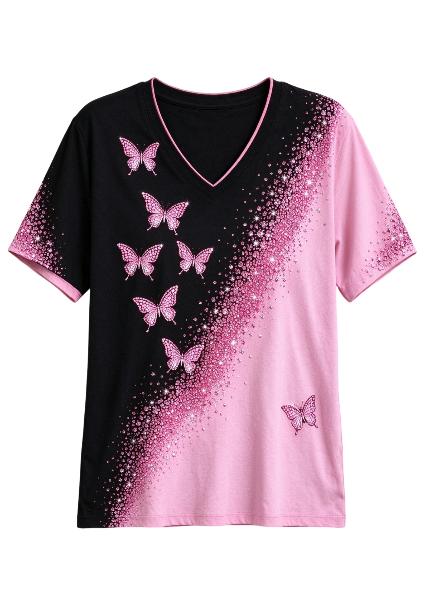 Women's Pink Butterfly Breast Cancer Awareness Short Sleeve T-Shirt Secondary image