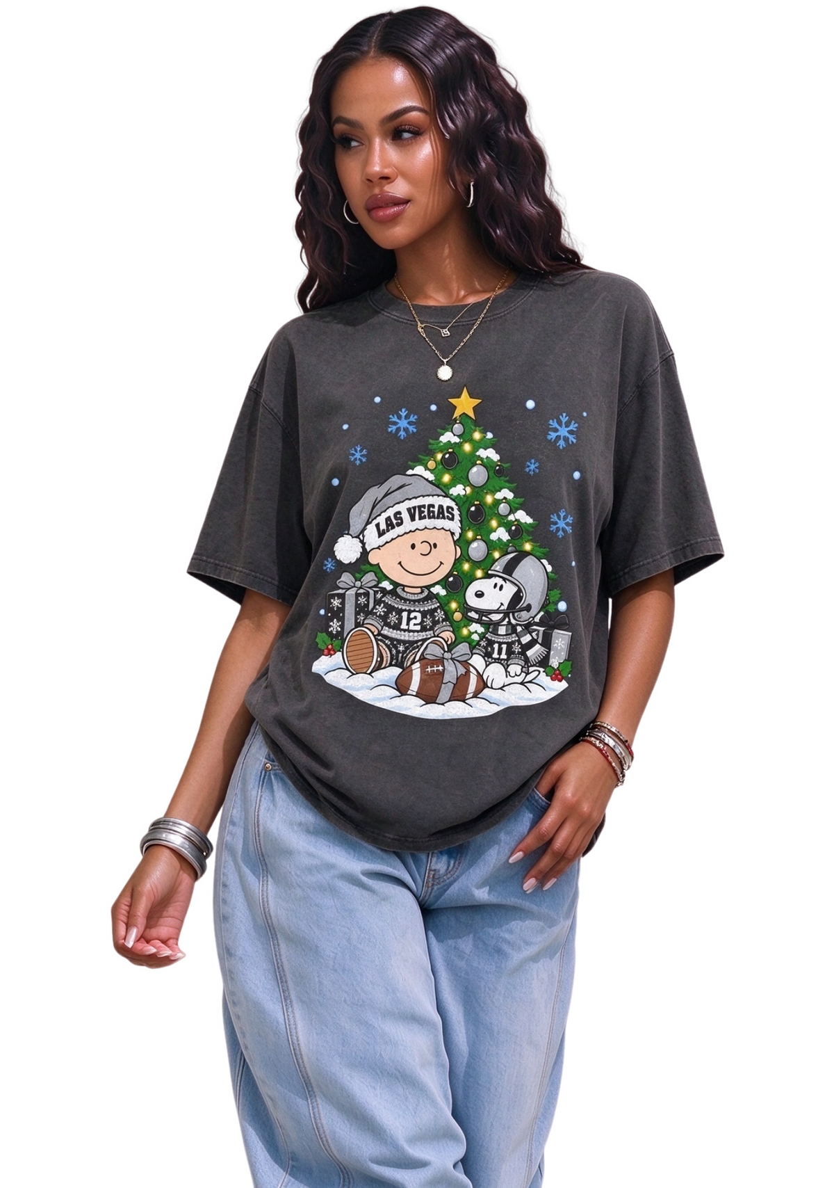 Women's Las Vegas Raiders Christmas Snoopy Charlie Brown T-Shirt