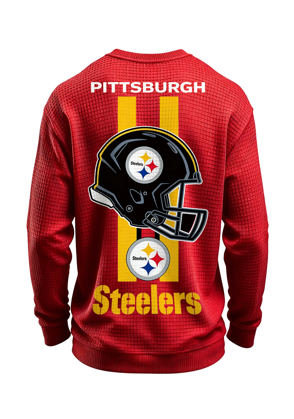 Pittsburgh Steelers Helmet Graphic Waffle Knit Crewneck Sweatshirt
