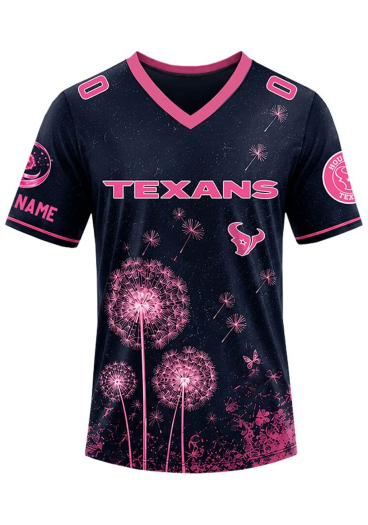 Houston Texans Breast Cancer Awareness Dandelion V-Neck T-Shirt Main image