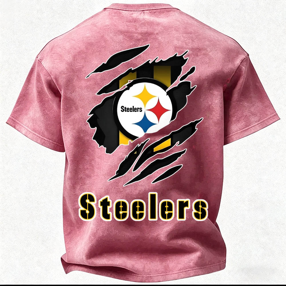 Pittsburgh Steelers Printed Unisex 100% Pure Cotton Washed T-Shirt
