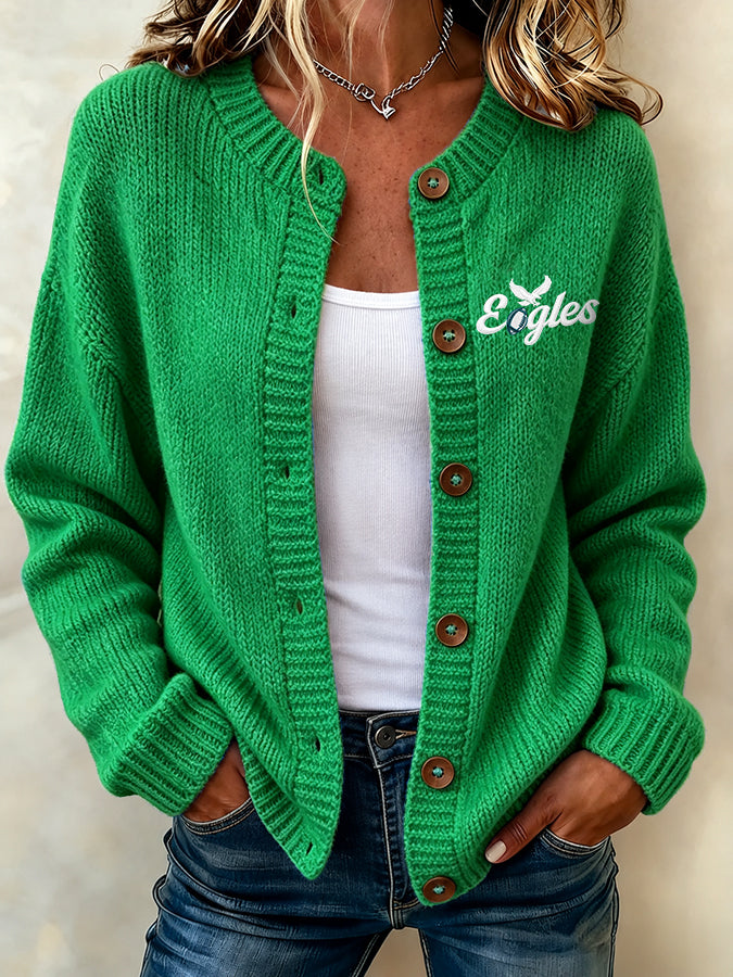 Women'S Football Printed Knitted Cardigan