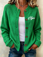 Women'S Football Printed Knitted Cardigan