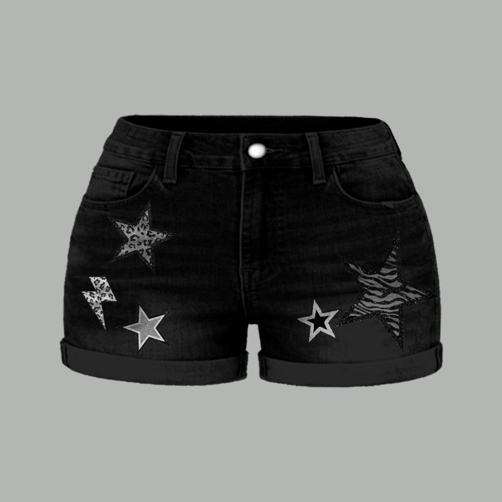 Las Vegas Raiders X Pokémon Bodysuit  & Stretch Black Denim Shorts Two-Piece Set