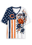 Women's Chicago Bears American Flag Floral V-Neck T-Shirt