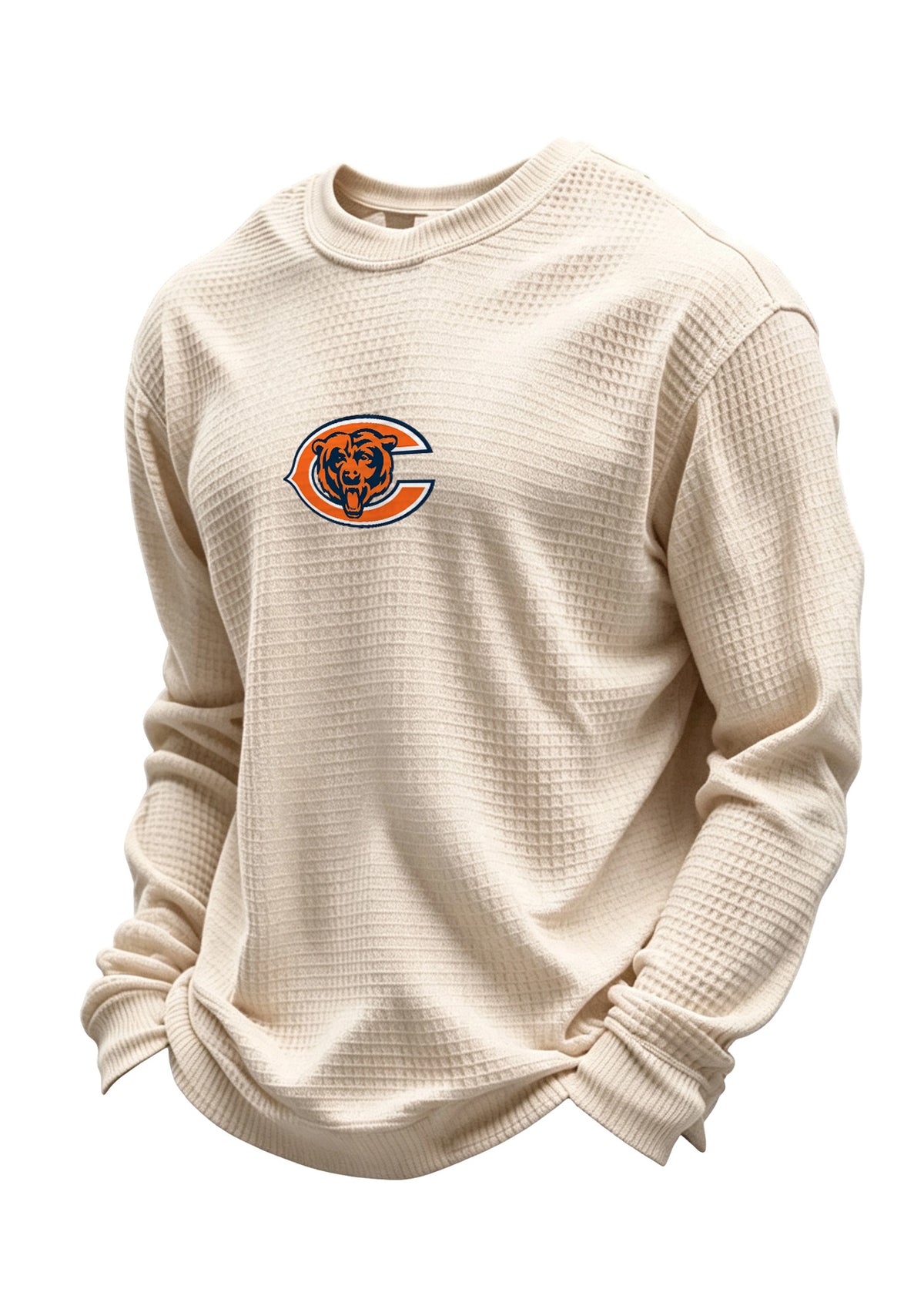 Chicago Bears Helmet Bear Logo Waffle Knit Crewneck Sweatshirt