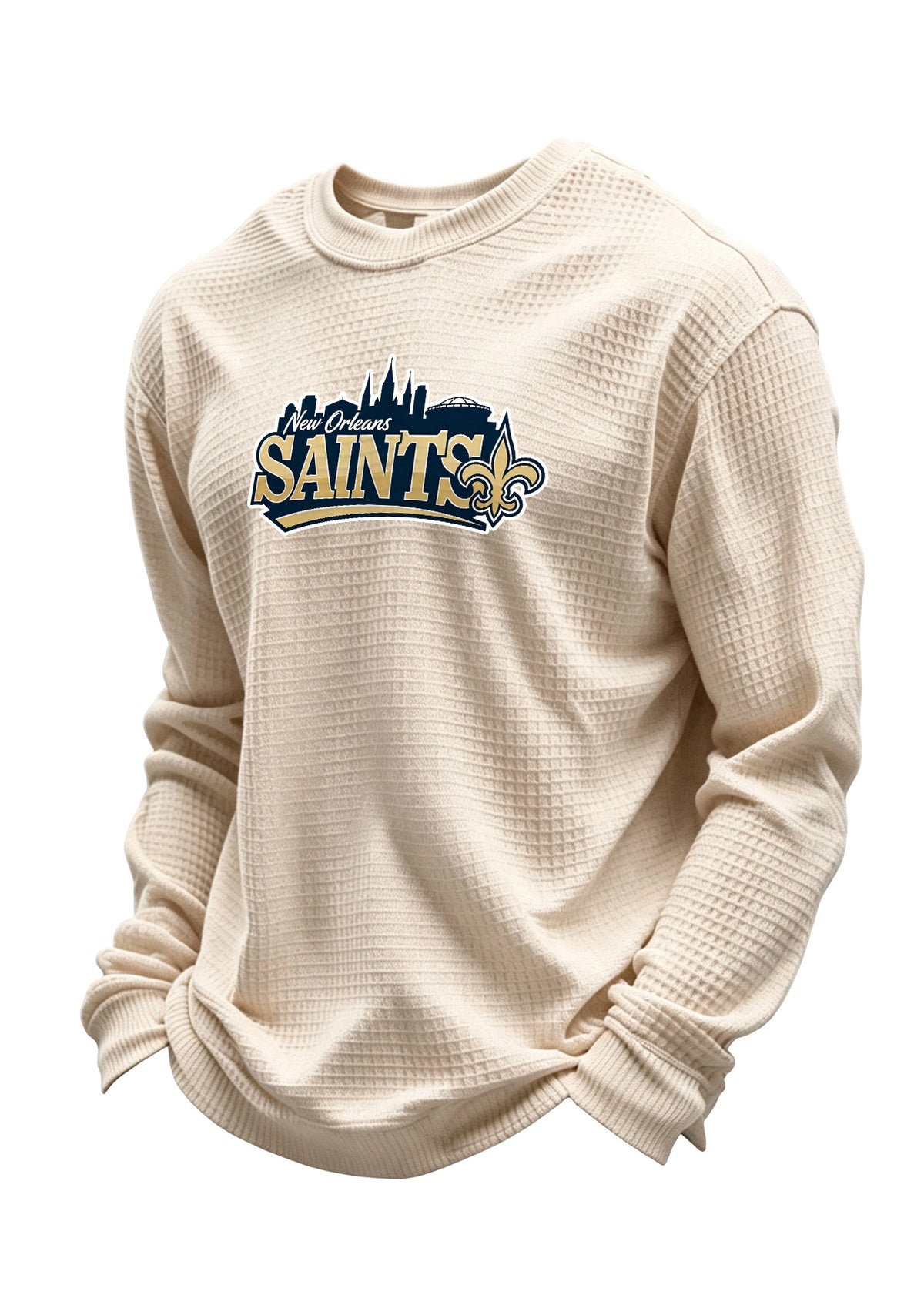 New Orleans Saints Ripped Effect Waffle Knit Crewneck Sweatshirt