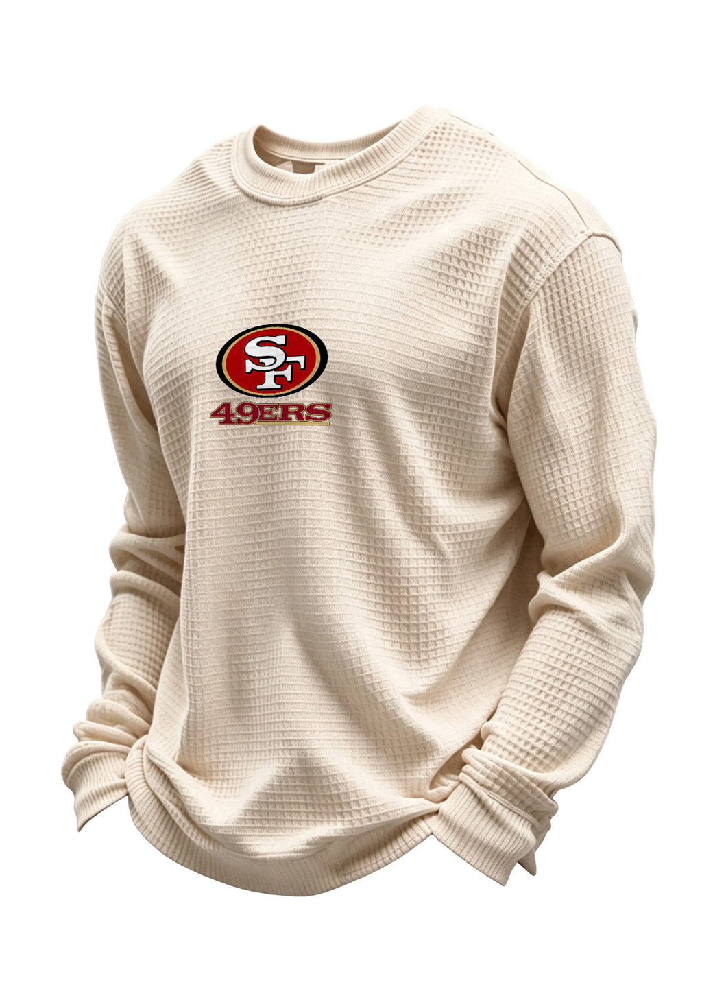 San Francisco 49ers Helmet Logo Waffle Knit Crewneck Sweatshirt