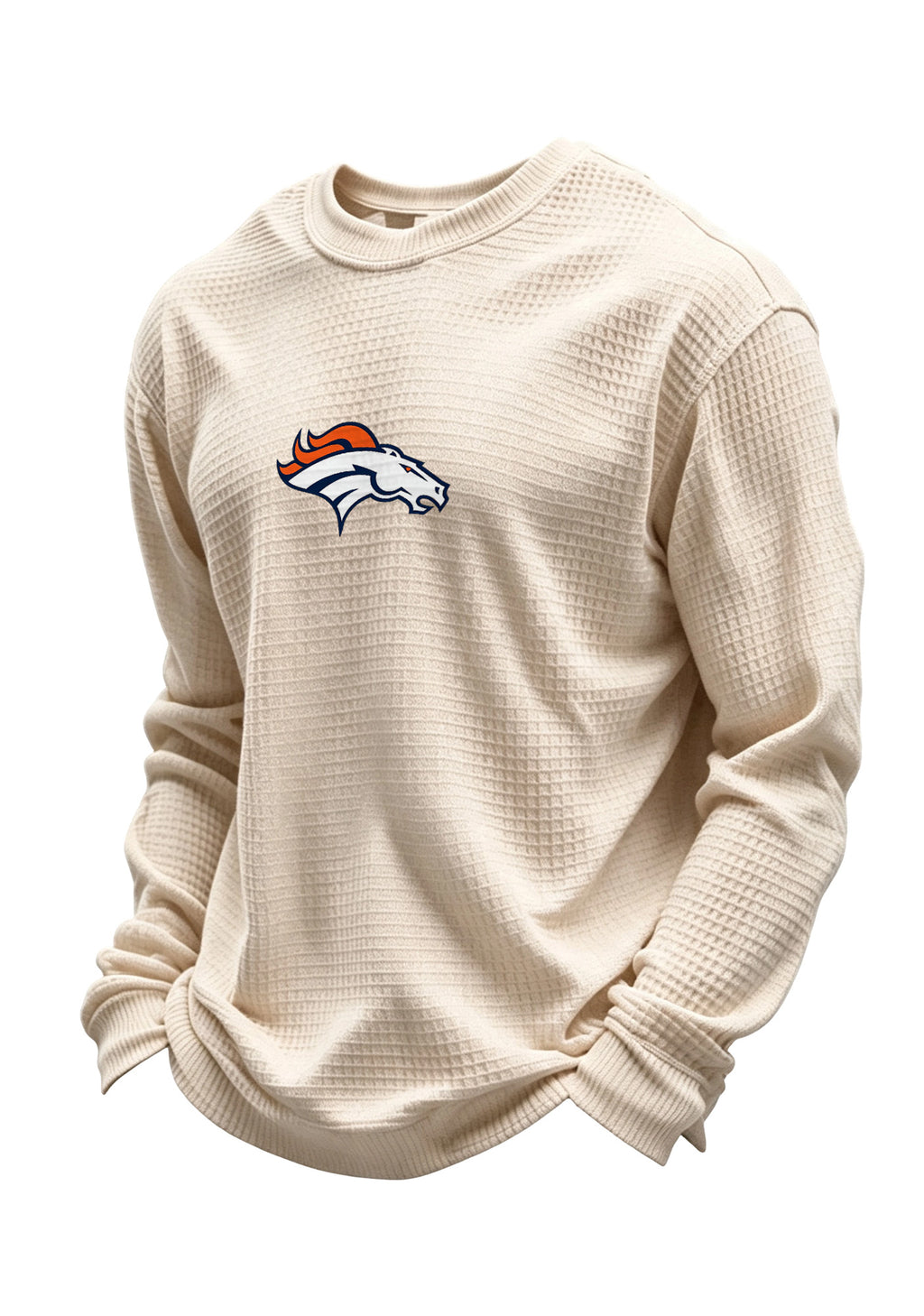Denver Broncos Horse Helmet Waffle Knit Crewneck Sweatshirt