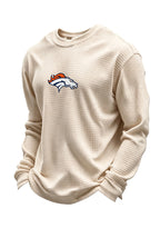Denver Broncos Horse Helmet Waffle Knit Crewneck Sweatshirt