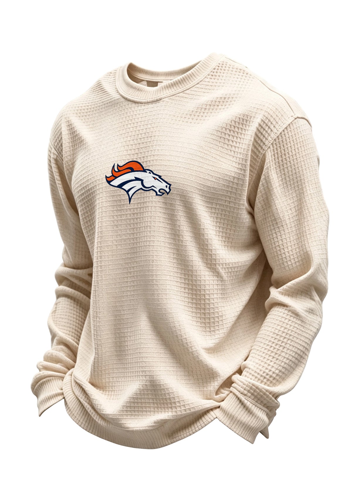 Denver Broncos Horse Helmet Waffle Knit Crewneck Sweatshirt