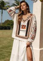 Cincinnati Bengals Floral Printed V-Neck Long Sleeve Shirt