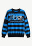Women's Peace Love Carolina Panthers Striped Crewneck Sweatshirt