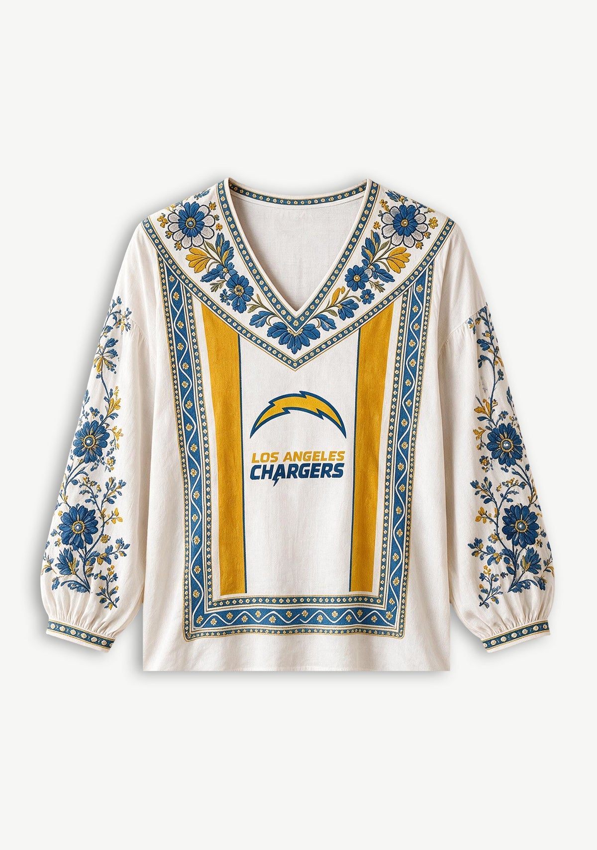 Los Angeles Chargers Floral Printed V-Neck Long Sleeve Shirt