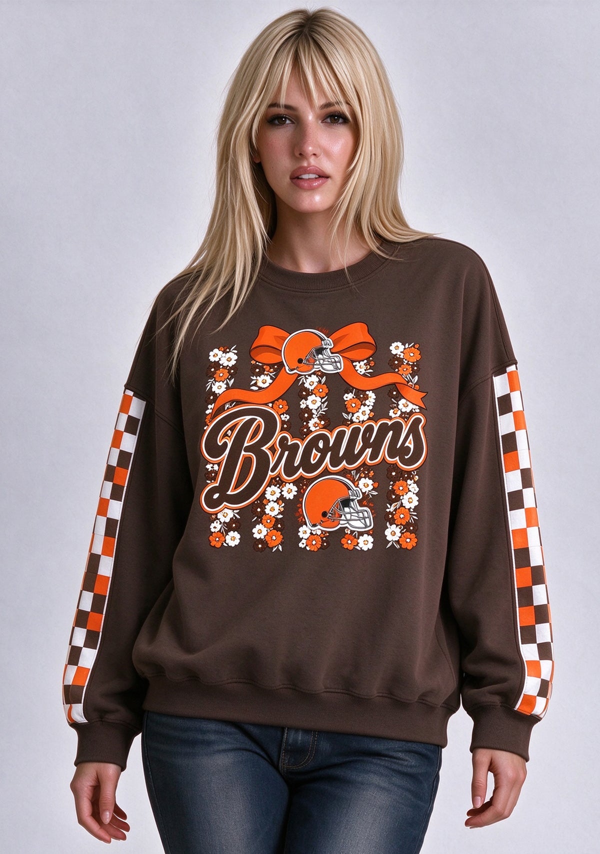 Women's Cleveland Browns Floral Bow Crewneck Sweatshirt