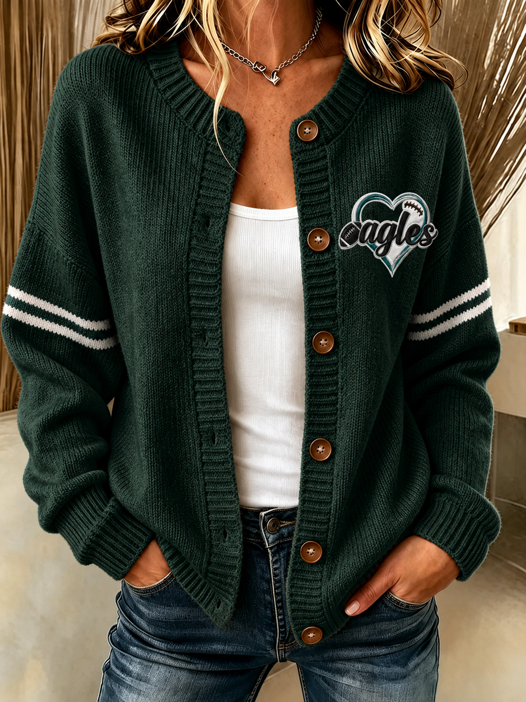 Women'S Football Printed Knitted Cardigan