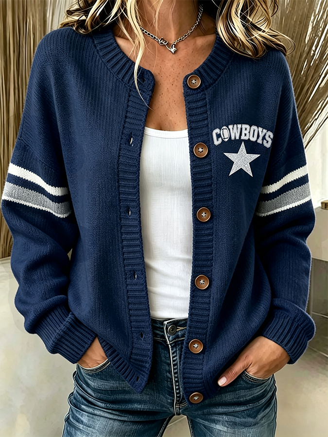 Women'S Casual Football Plant Knitted Cardigan Top Main image