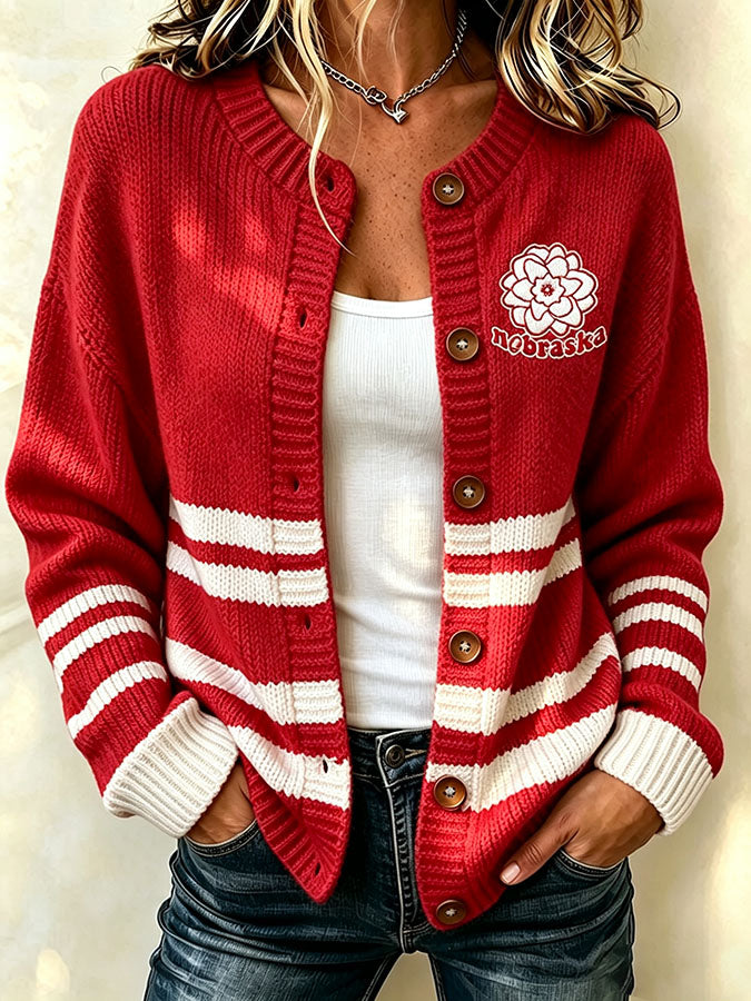 Women'S Casual Football Plant Knitted Cardigan Top Main image