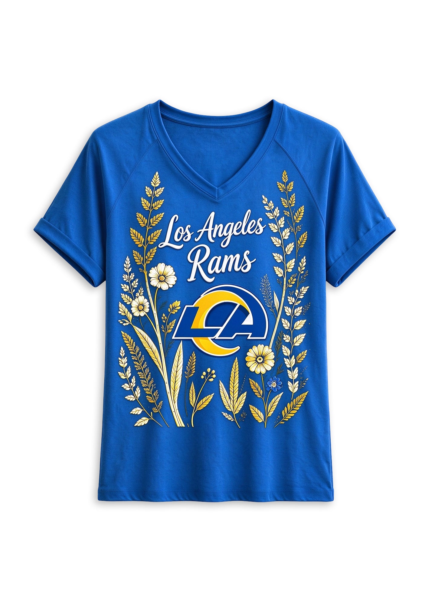 Women's Los Angeles Rams Wildflower Graphic V-Neck Raglan Rolled T-Shirt Secondary image