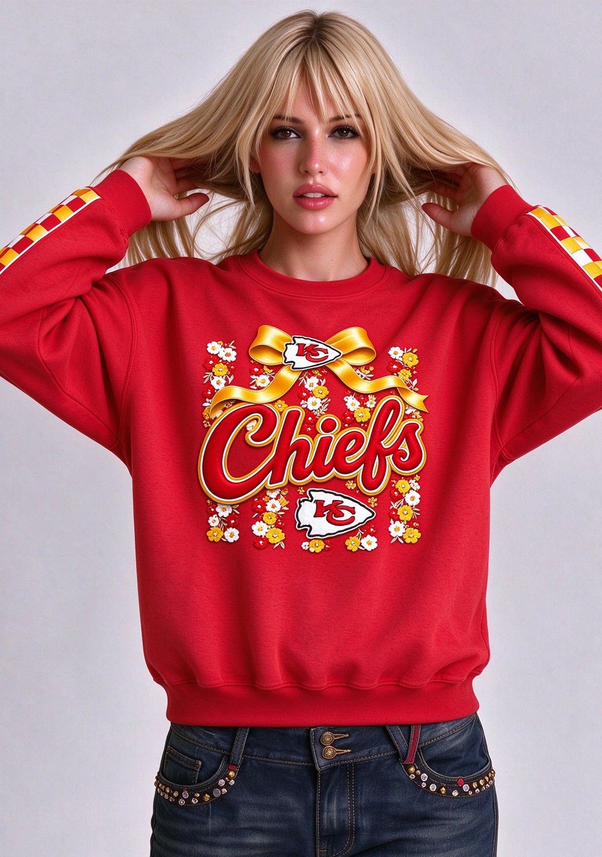 Women's Kansas City Chiefs Floral Bow Crewneck Sweatshirt