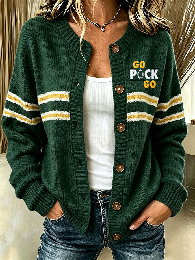 Women'S Casual Football Print Knitted Cardigan Top Main image