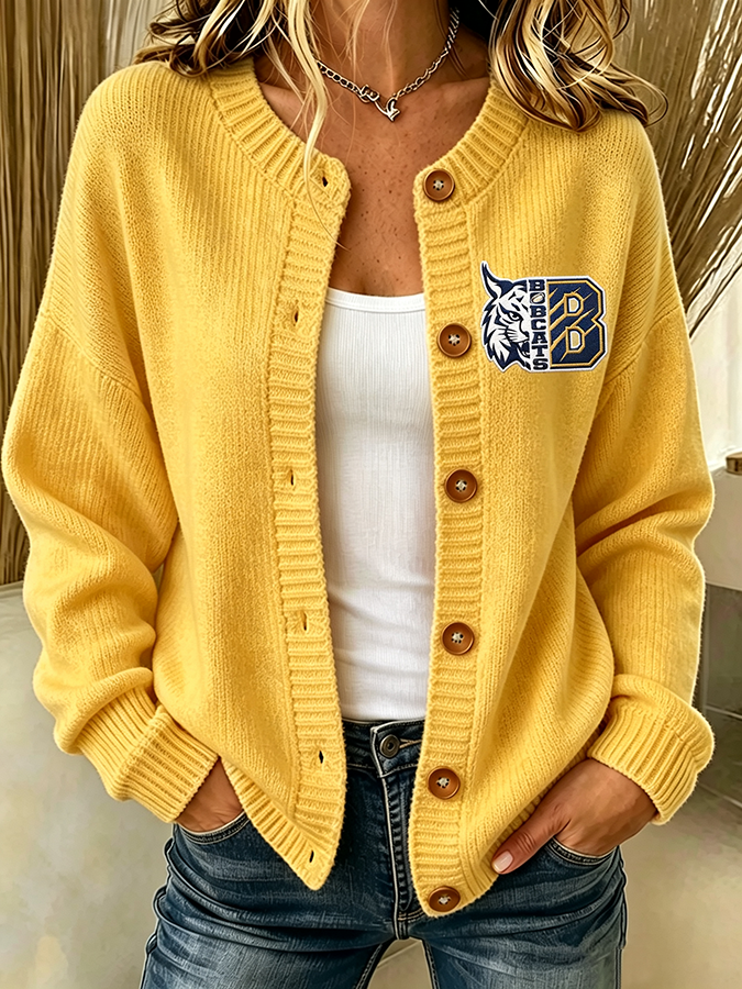 Women'S Casual Football Plant Knitted Cardigan Top