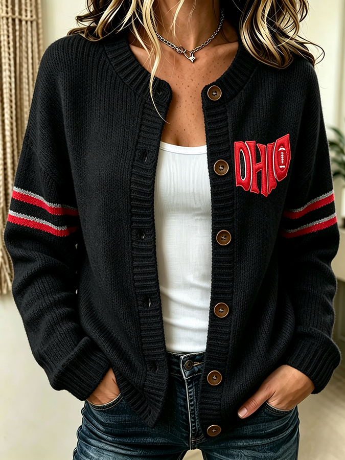 Women'S Casual Football Plant Knitted Cardigan Top