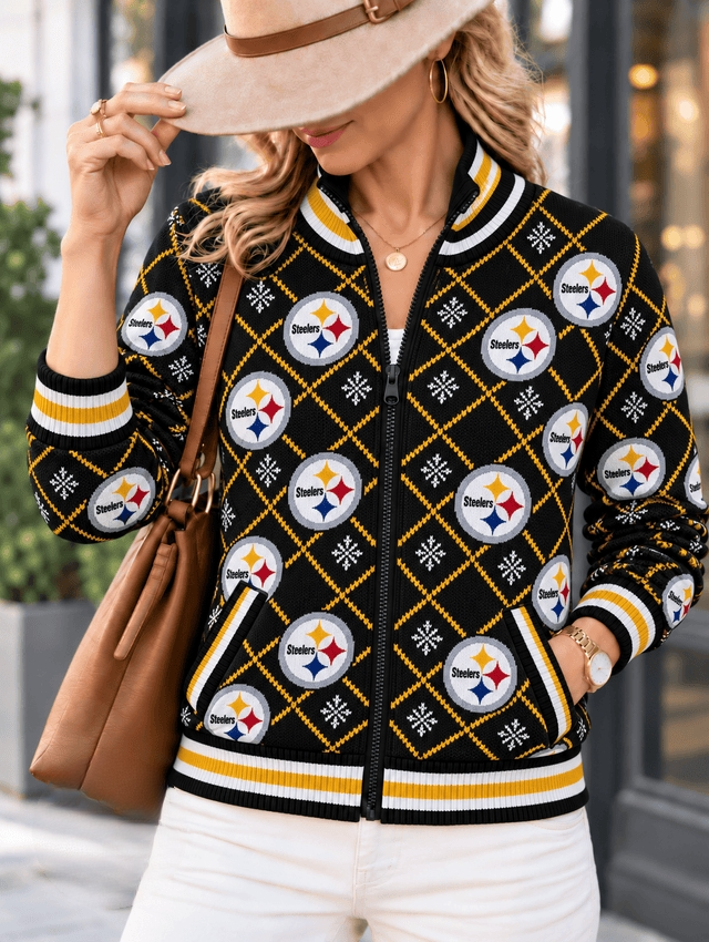 Women's Pittsburgh Steelers Argyle Print Zip Up Varsity Jacket Main image