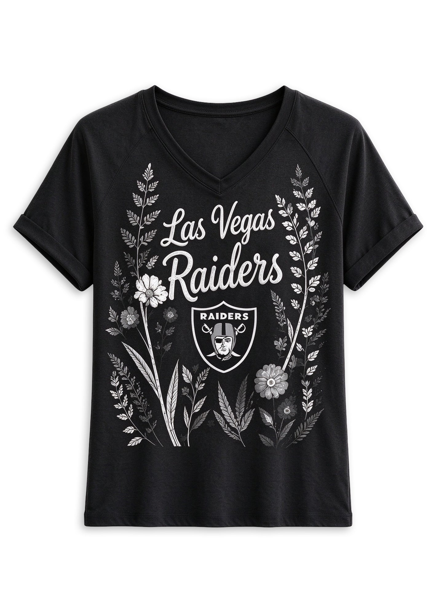 Women's Las Vegas Raiders Wildflower Graphic V-Neck Raglan Rolled T-Shirt Secondary image