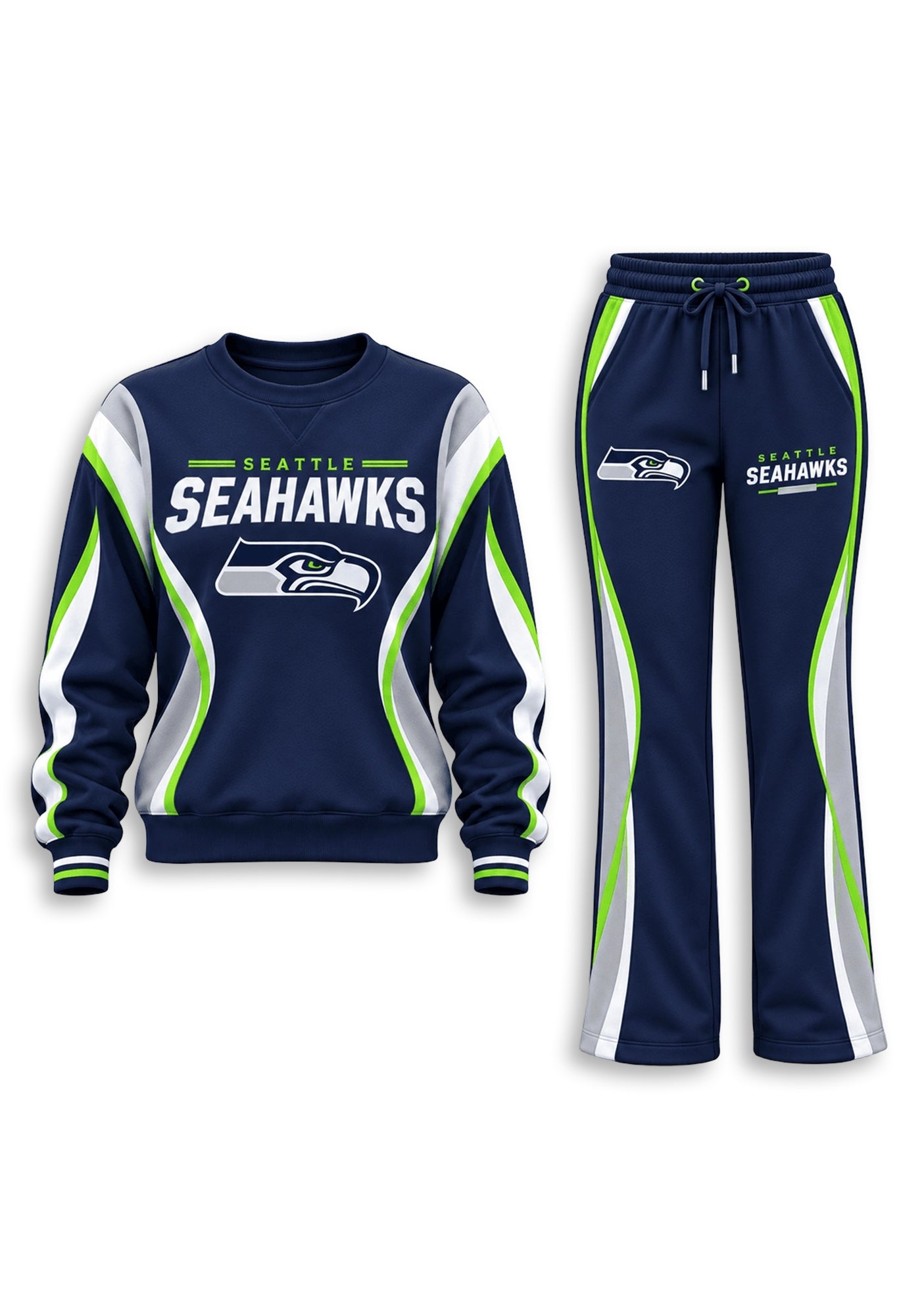 Women's Seattle Seahawks Crewneck Sweatshirt & Flared Pants 2 Piece Set Secondary image