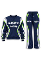 Women's Seattle Seahawks Crewneck Sweatshirt & Flared Pants 2 Piece Set