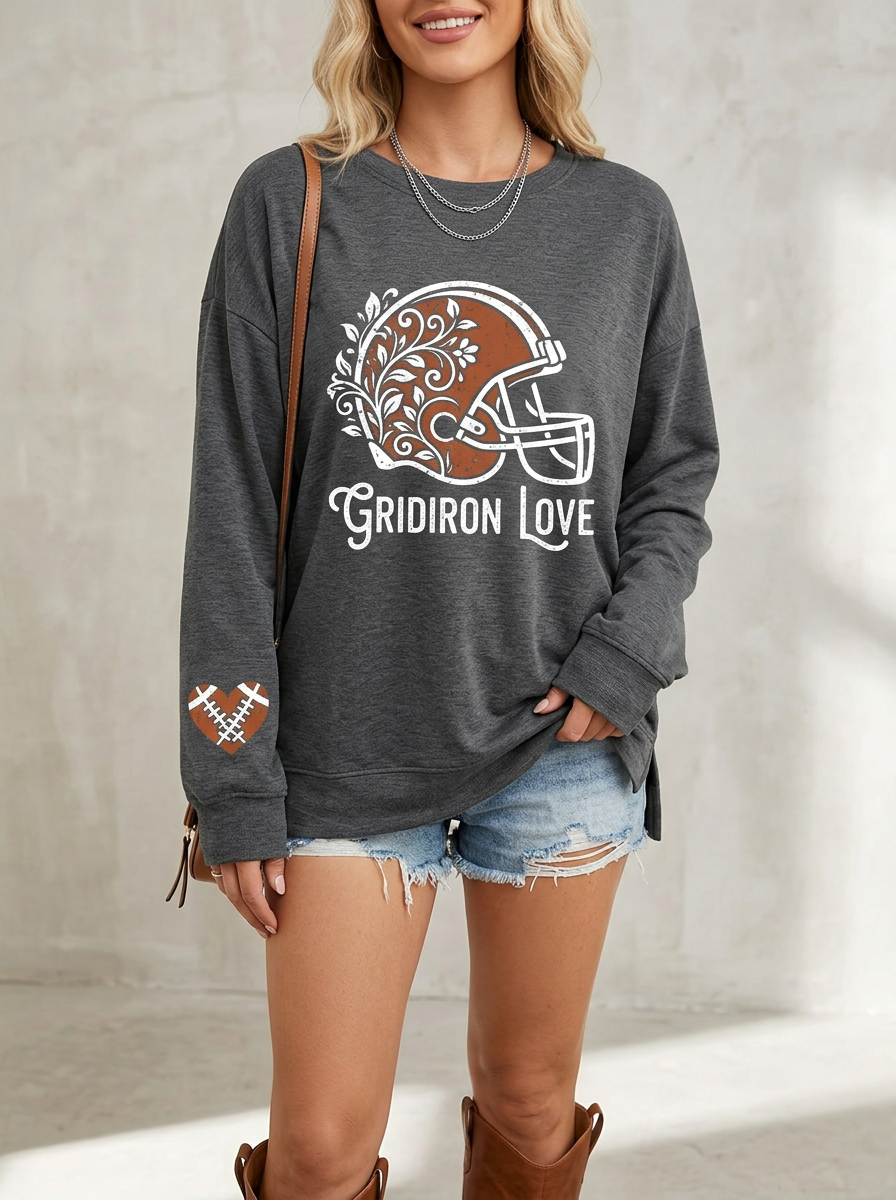 Women's Football Lover Floral Helmet Gridiron Love Printed Sweatshirt