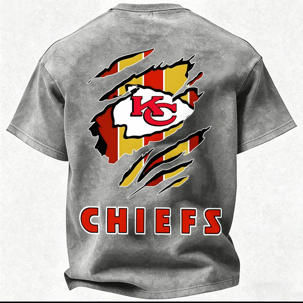 Kansas City Chiefs Printed Unisex 100% Pure Cotton Washed T-Shirt